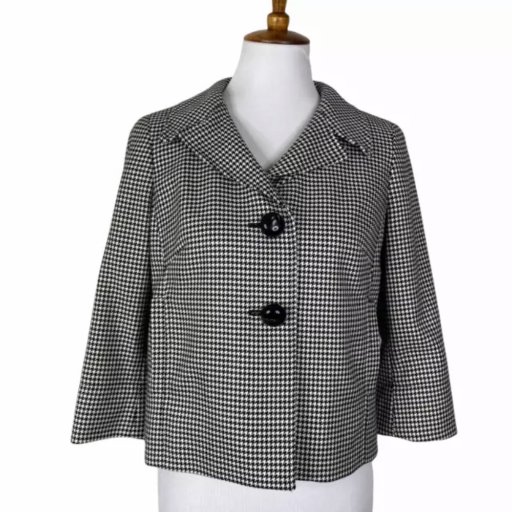 Talbots Houndstooth Blazer Jacket Sz 6 Petite
